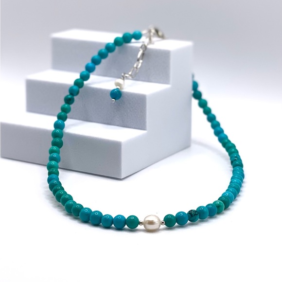 Genuine Turquoise & Freshwater Pearl Necklace - Picture 5 of 10